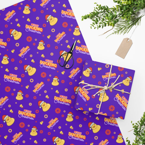 Purple Merry Ducking Christmas Wrapping Paper