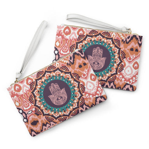 Orange Hamsa Wristlet Handbag