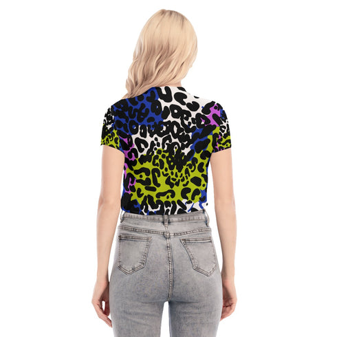 Color Block Leopard Print Mesh Crop Top