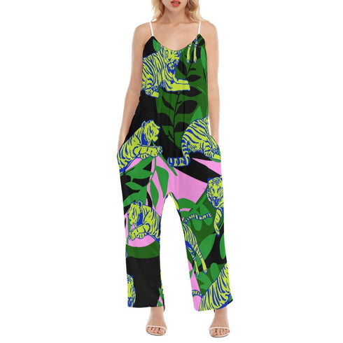 Tiger Print Botanical Oversized Jumpsuit