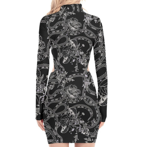 Vipers'N'Roses High Neck Cutout Snake Mini Dress