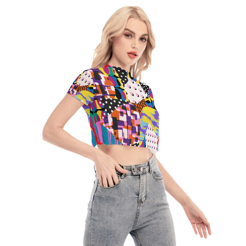 Patchwork Multipoint Mesh Crop Top