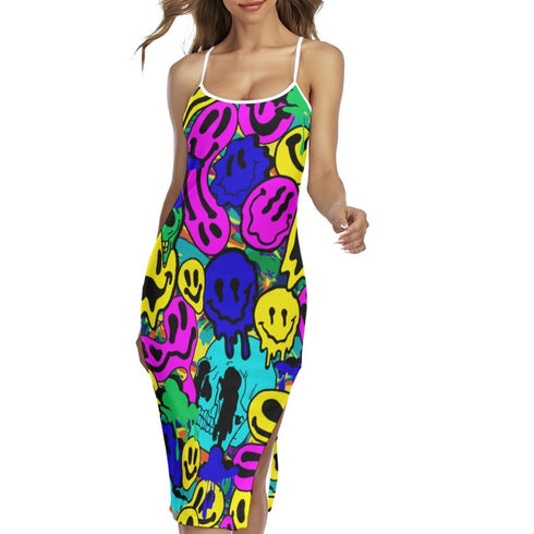 Neon Melted Smiley Bodycon Slip Dress