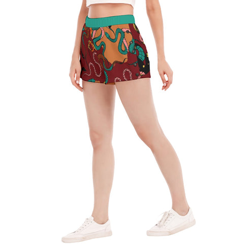 Sneaky Snakes Track Shorts in Brown/Green