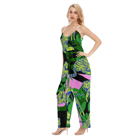Tiger Print Botanical Oversized Jumpsuit