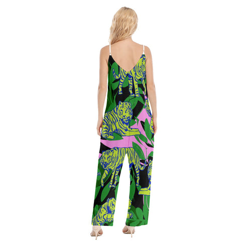 Tiger Print Botanical Oversized Jumpsuit