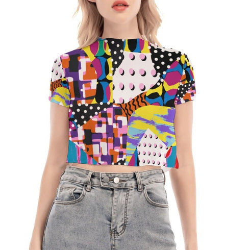 Patchwork Multipoint Mesh Crop Top