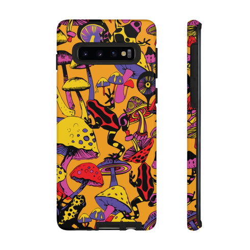 Magic Mushrooms and Frogs Phone Case in Orange