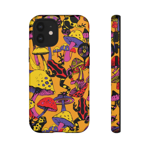 Magic Mushrooms and Frogs Phone Case in Orange