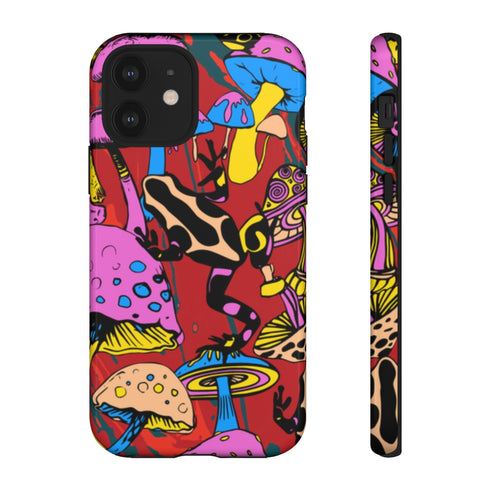 Magic Mushrooms and Frogs Phone Case in Red