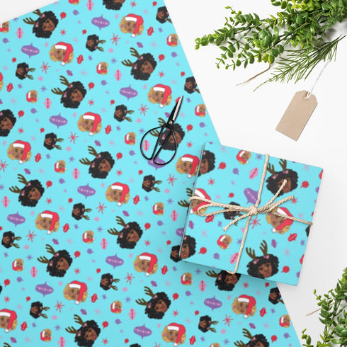 Blue Black Girl Magic Christmas Wrapping Paper