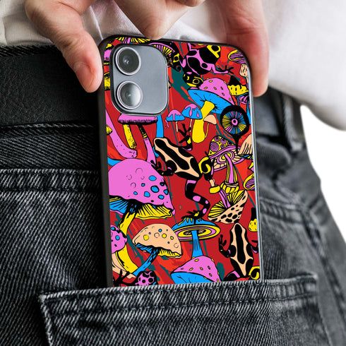 Magic Mushrooms and Frogs Phone Case in Red