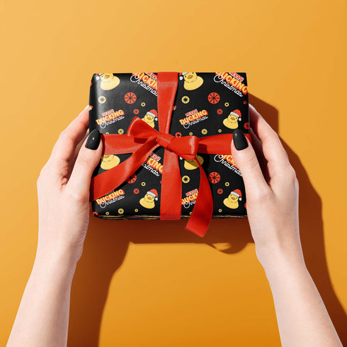 Black Merry Ducking Christmas Wrapping Paper