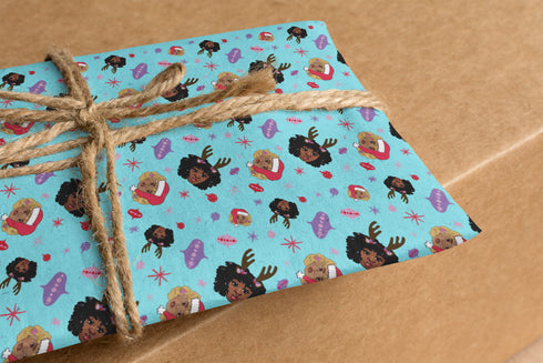 Blue Black Girl Magic Christmas Wrapping Paper