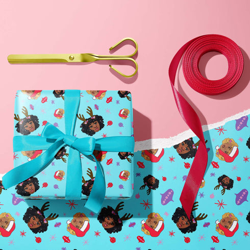 Blue Black Girl Magic Christmas Wrapping Paper