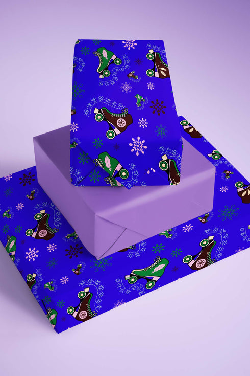Blue Roller Skate Christmas Wrapping Paper