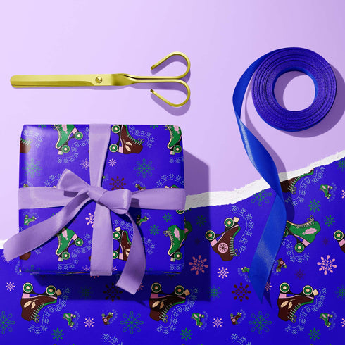 Blue Roller Skate Christmas Wrapping Paper