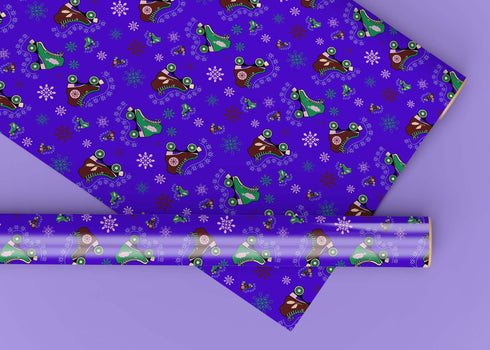 Blue Roller Skate Christmas Wrapping Paper