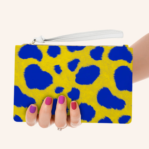 Blue and Yellow Animal Print Wristlet Handbag