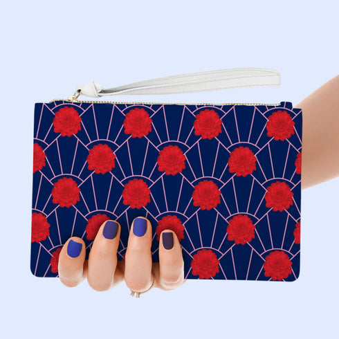 Floral Art Deco Vegan Leather Wristlet