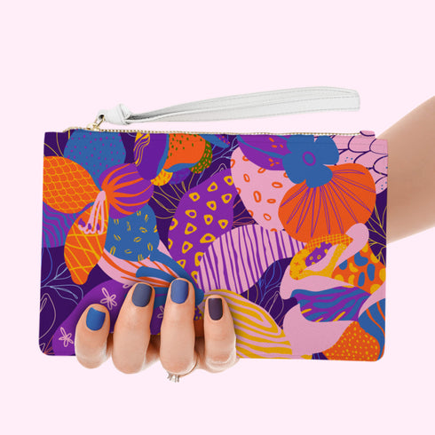 Abstract Floral Vegan Leather Wristlet