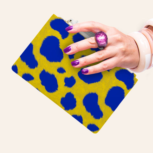 Blue and Yellow Animal Print Wristlet Handbag
