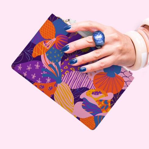 Abstract Floral Vegan Leather Wristlet