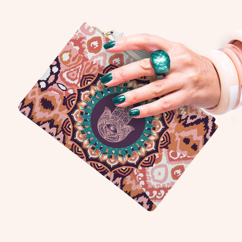 Orange Hamsa Wristlet Handbag