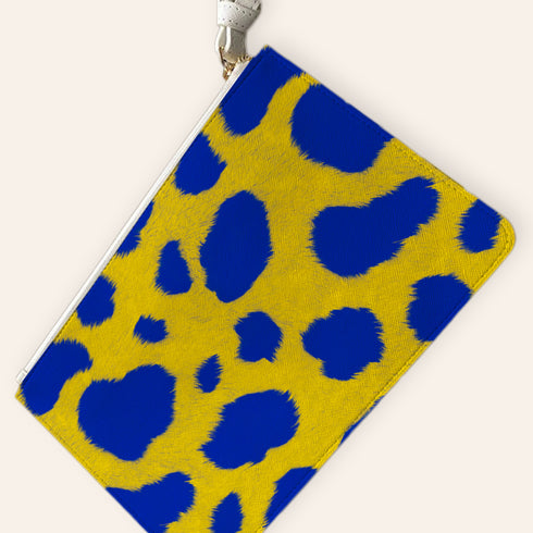 Blue and Yellow Animal Print Wristlet Handbag