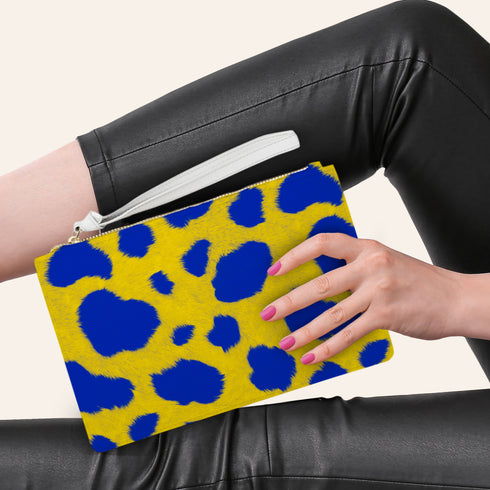 Blue and Yellow Animal Print Wristlet Handbag