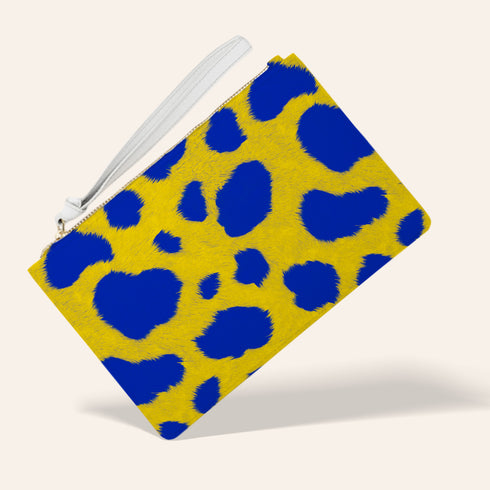 Blue and Yellow Animal Print Wristlet Handbag