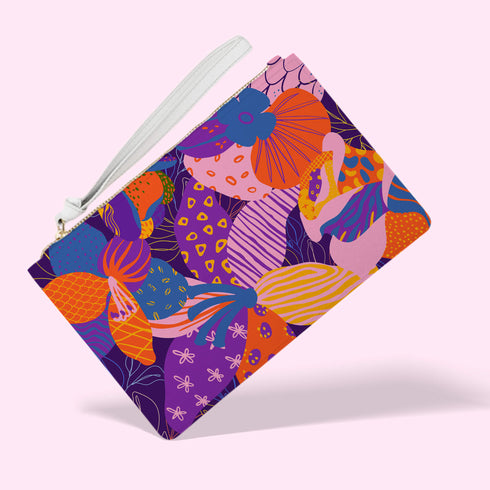 Abstract Floral Vegan Leather Wristlet