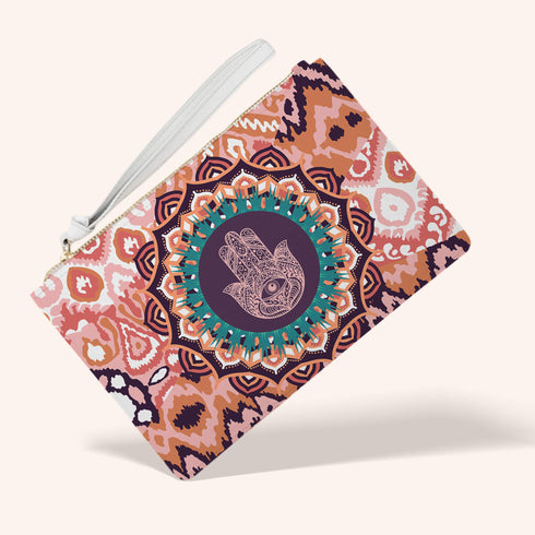 Orange Hamsa Wristlet Handbag
