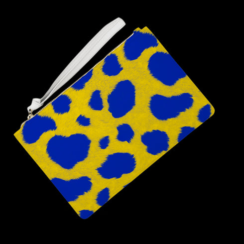 Blue and Yellow Animal Print Wristlet Handbag