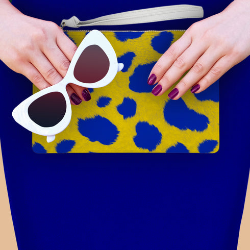Blue and Yellow Animal Print Wristlet Handbag