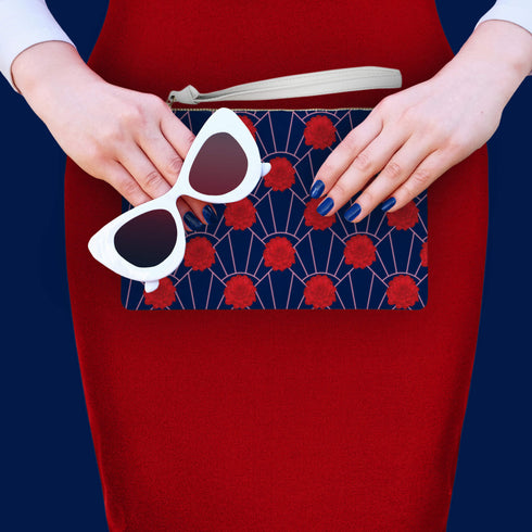 Floral Art Deco Vegan Leather Wristlet