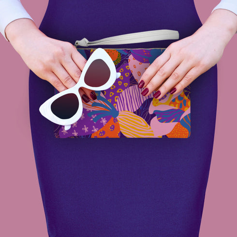 Abstract Floral Vegan Leather Wristlet