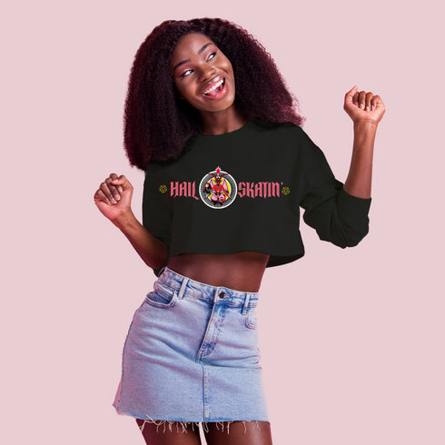 Baphomet Hail Skatin' Roller Skate Cropped Roller Skate Sweatshirt