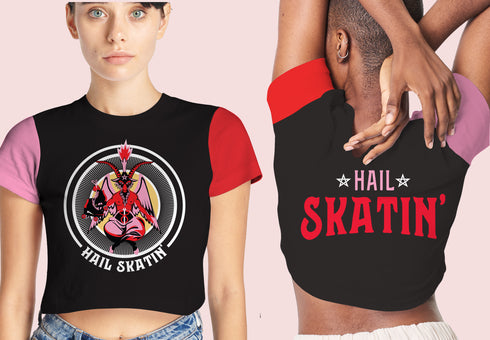 Baphomet Hail Skatin' Roller Skate Cropped Fashion Tee