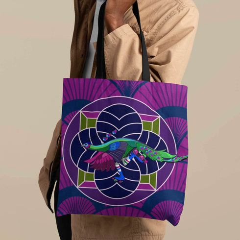 Art Deco Roller Skating Peacock Canvas Tote