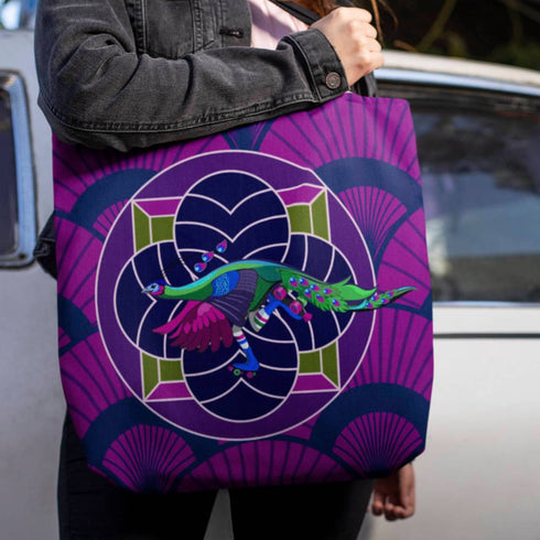 Art Deco Roller Skating Peacock Canvas Tote