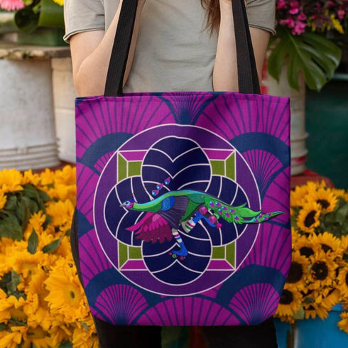 Art Deco Roller Skating Peacock Canvas Tote