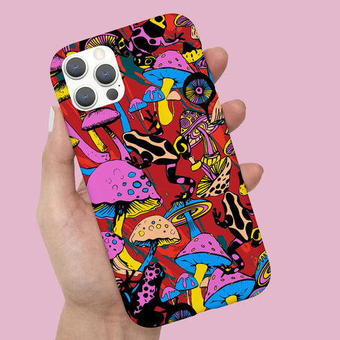 Magic Mushrooms and Frogs Phone Case in Red