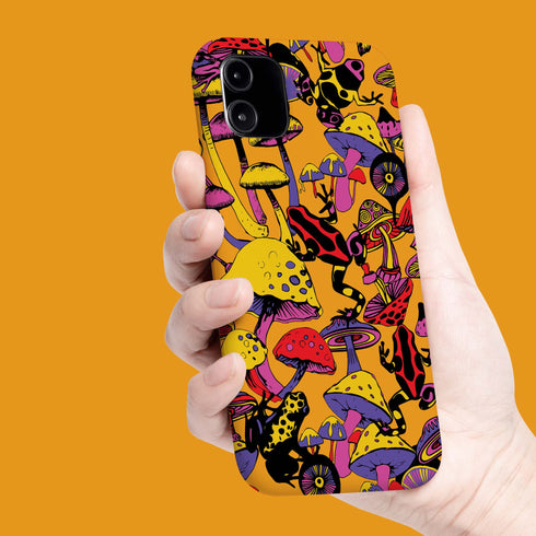 Magic Mushrooms and Frogs Phone Case in Orange