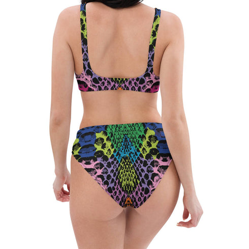 Technicolor Snakeskin Sustainable Women's High Waisted Two-Piece Bikini