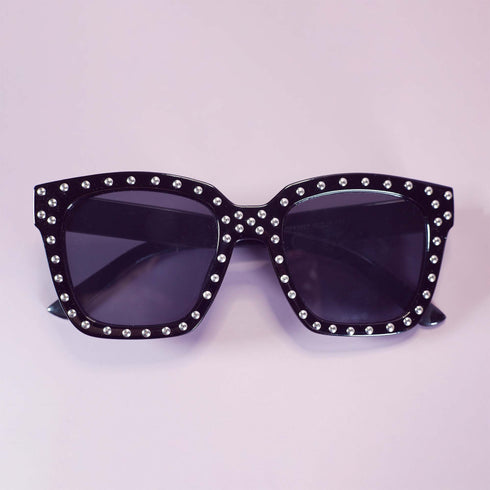 Black Studded Square Frame Sunglasses
