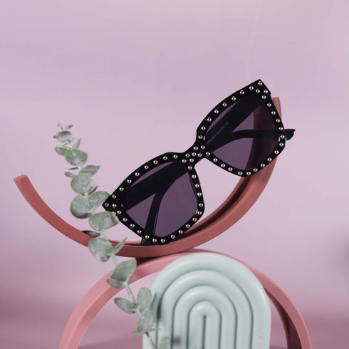 Black Studded Square Frame Sunglasses