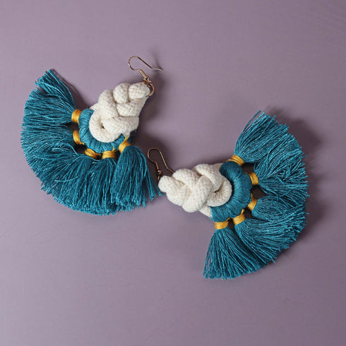 Turquoise Braided Fringe Fan Earrings for Women
