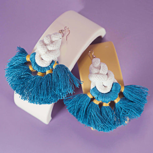 Turquoise Braided Fringe Fan Earrings for Women