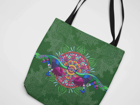 Roller Skating Peacock Canvas Tote